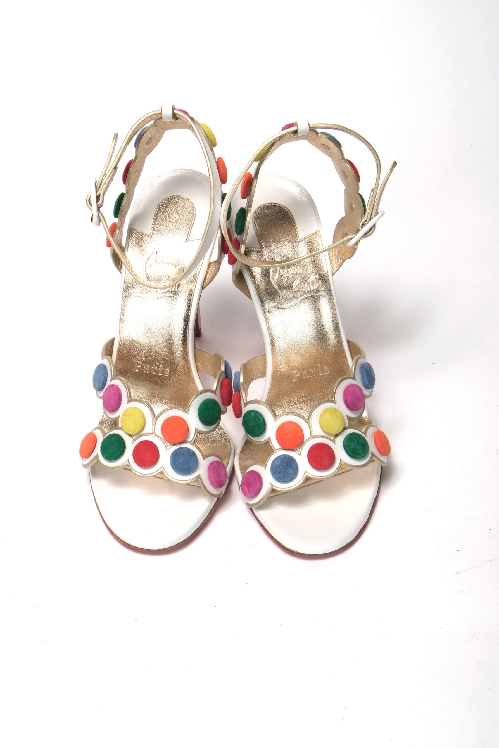 White Multicolor Spot Design High Heels Shoes Sandal