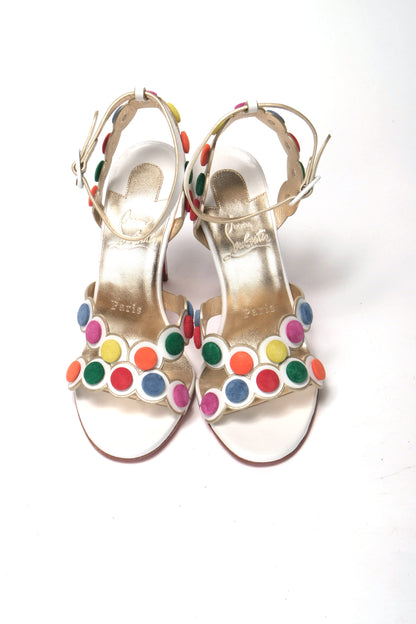 White Multicolor Spot Design High Heels Shoes Sandal