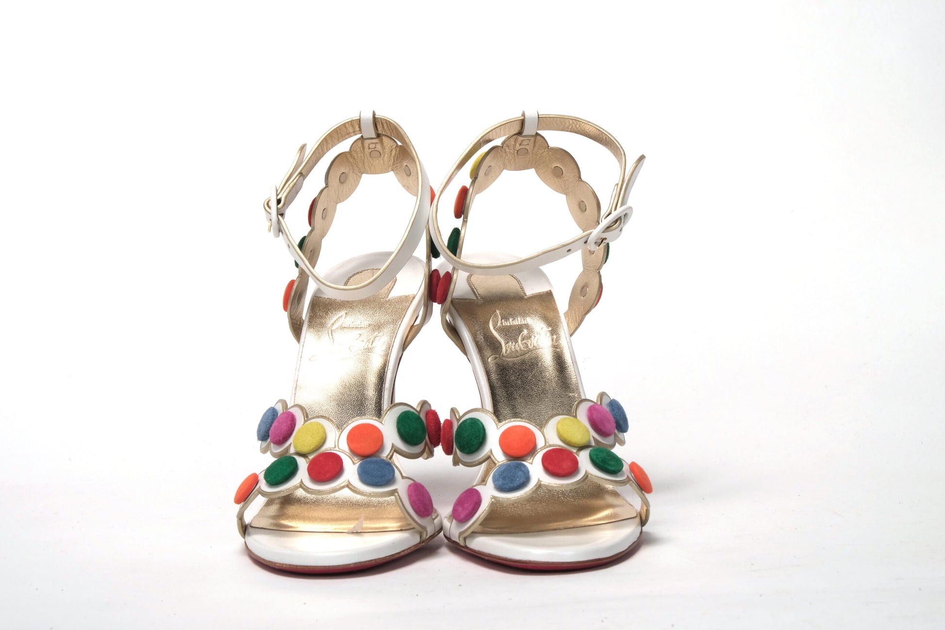 White Multicolor Spot Design High Heels Shoes Sandal