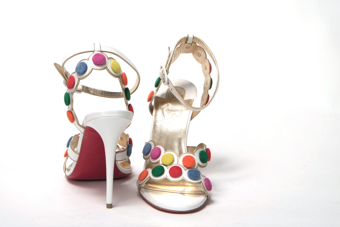 White Multicolor Spot Design High Heels Shoes Sandal