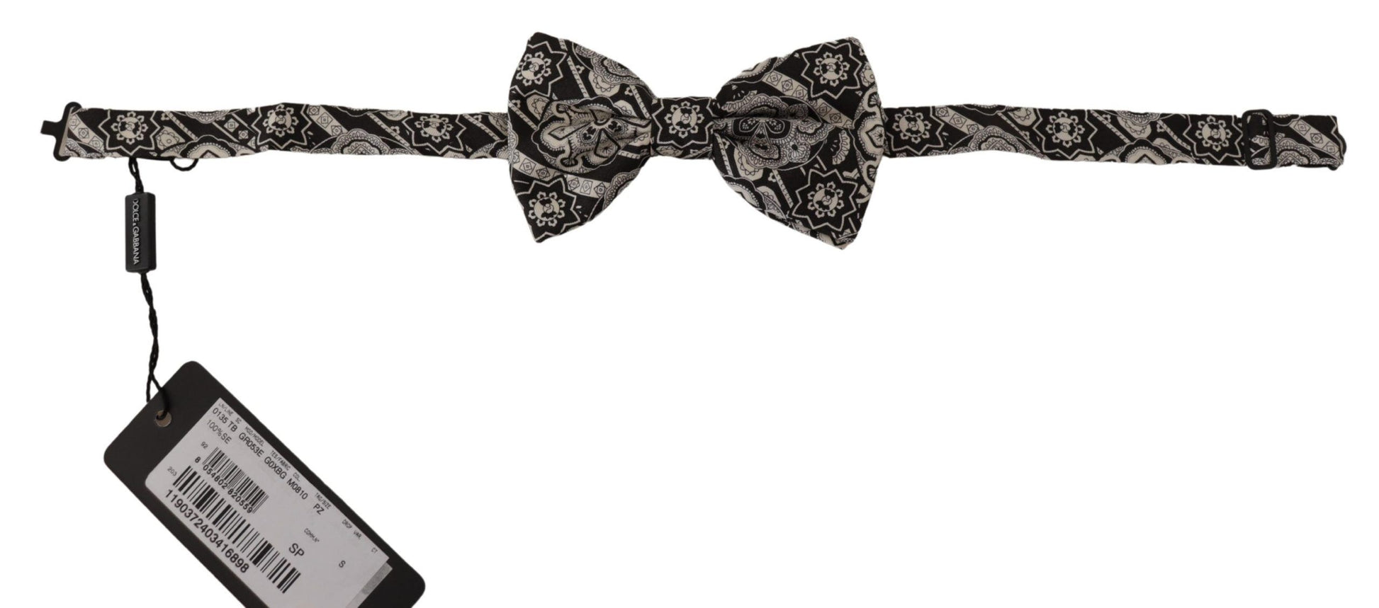 Elegant Silk Bow Tie in Black Fantasy Pattern