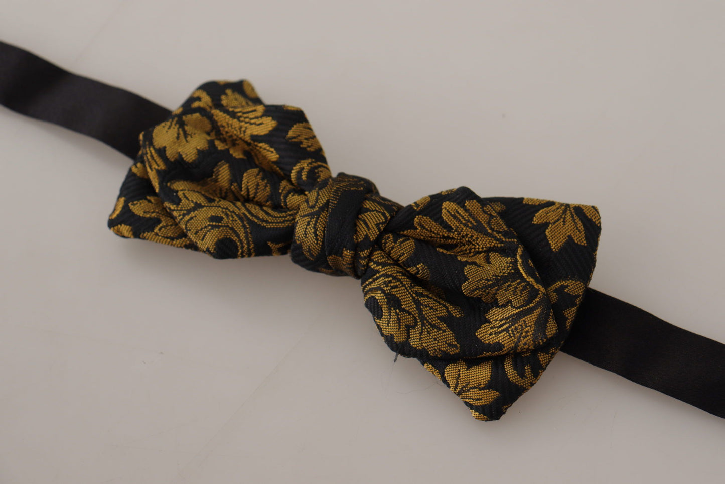 Elegant Black Gold Floral Silk Bow Tie