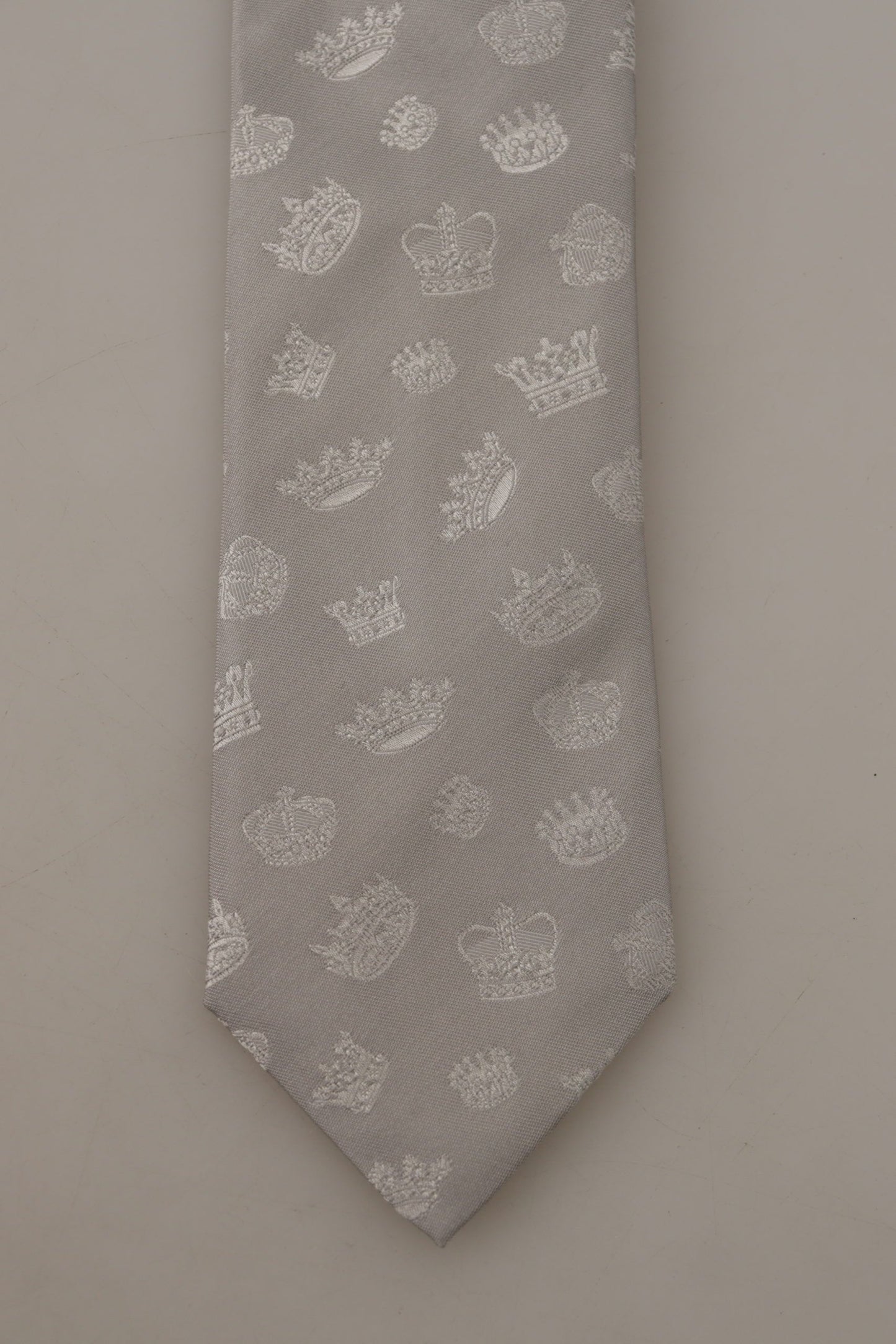 Elegant Silk Gray Crown Print Bow Tie