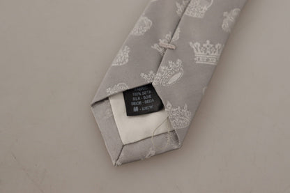 Elegant Silk Gray Crown Print Bow Tie