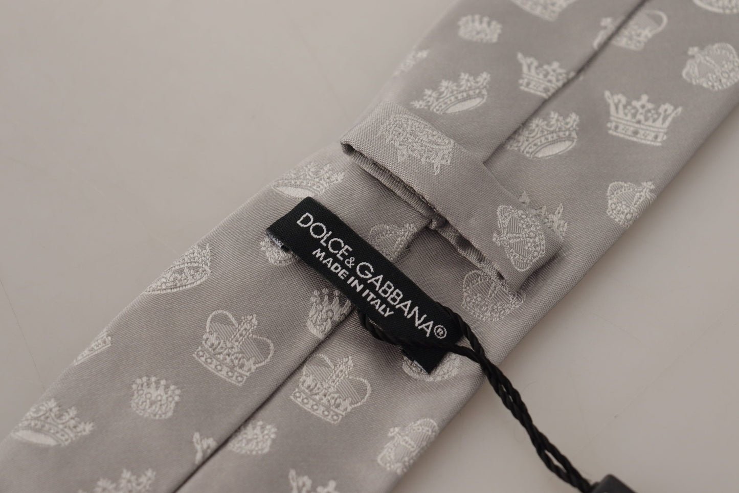 Elegant Silk Gray Crown Print Bow Tie