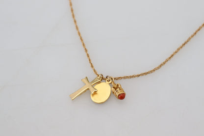 Elegant Gold Tone Charm Necklace with Cross Pendant