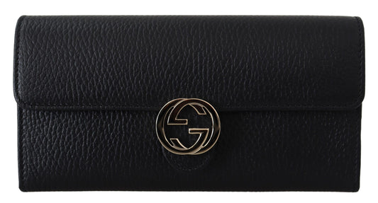 Elegant Black Leather Wallet with GG Snap Closure