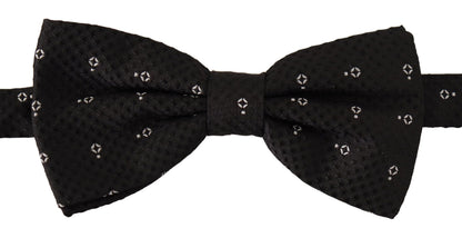 Elegant Black Polka Dot Silk Bow Tie