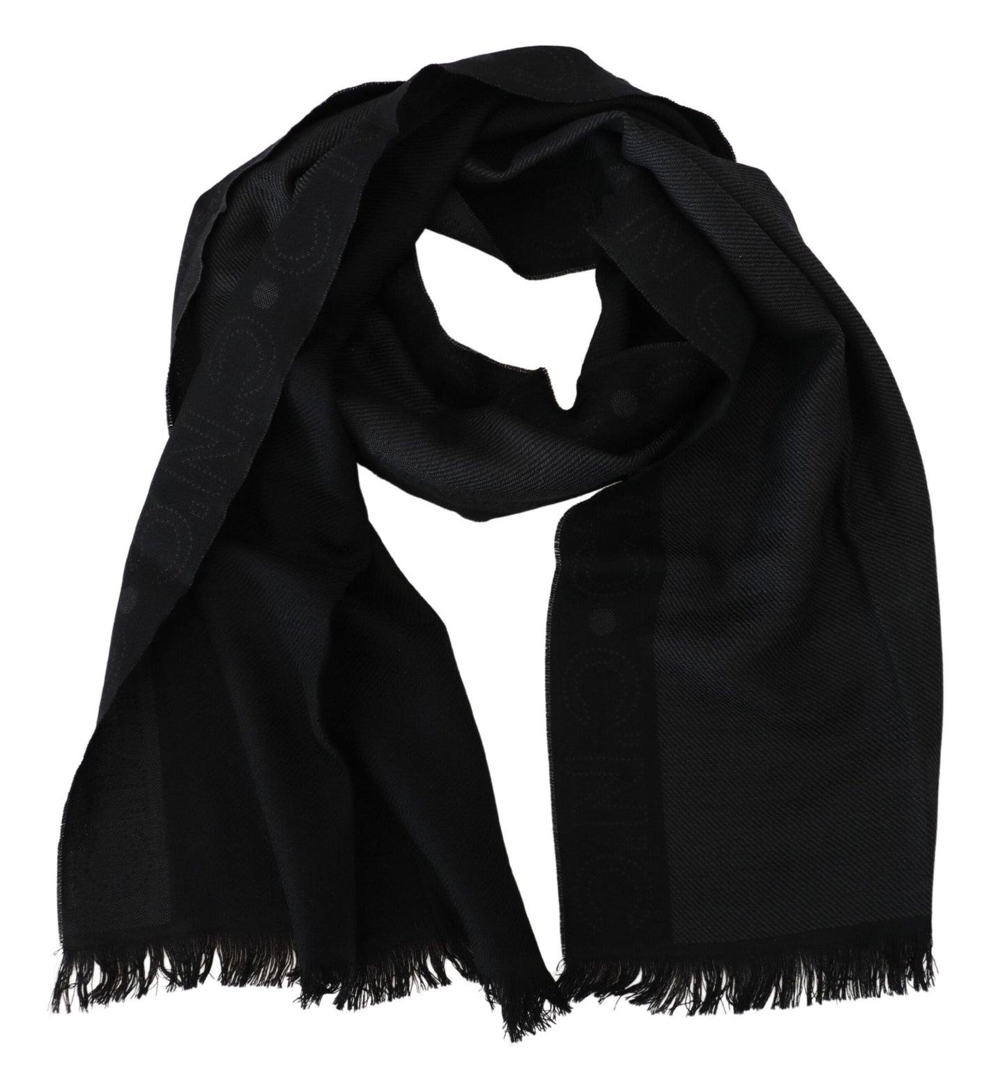 Elegant Fringed Wool Scarf in Chic Black