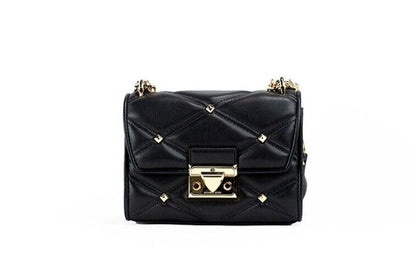 Serena Small Smooth Black Vegan Leather Studded Flap Crossbody Bag