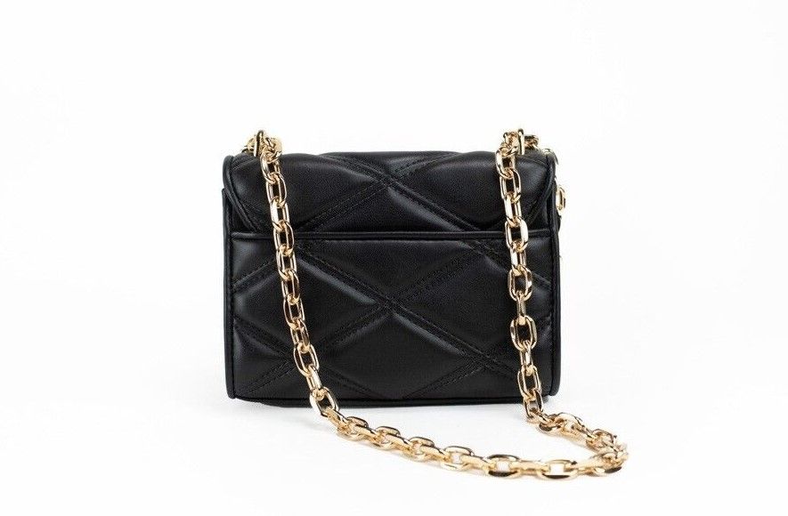 Serena Small Smooth Black Vegan Leather Studded Flap Crossbody Bag