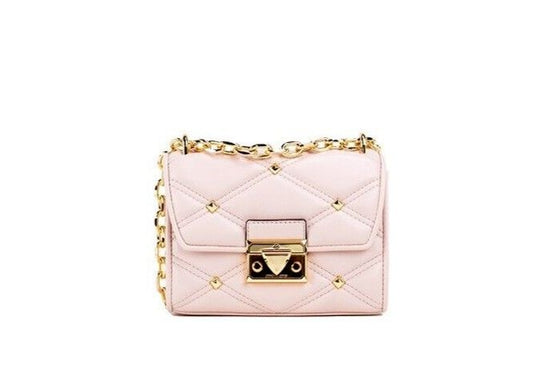 Serena Small Smooth Pink Vegan Leather Studded Flap Crossbody Bag