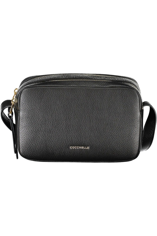 Elegant Black Leather Shoulder Bag with Logo