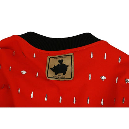 Crystal Diamond Embellished Red Cotton Sweater