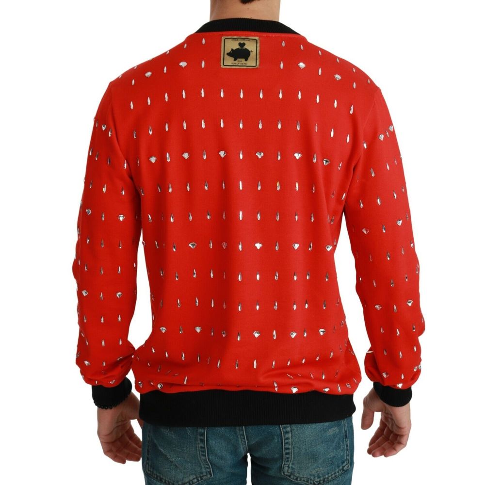 Crystal Diamond Embellished Red Cotton Sweater