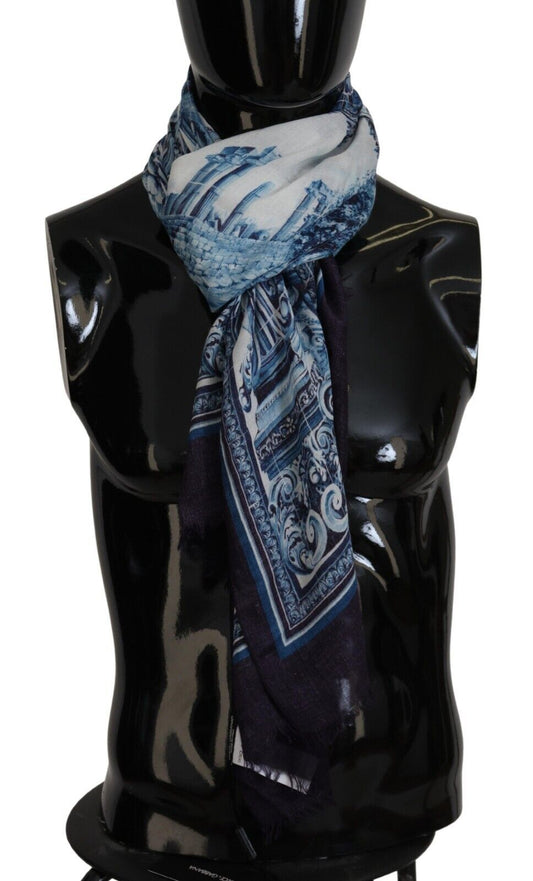 Elegant Blue Cashmere Blend Men's Scarf